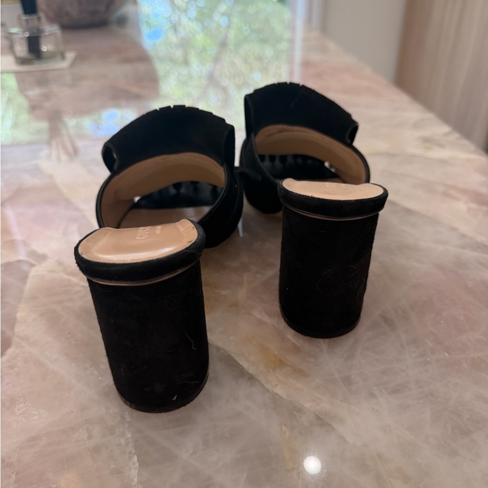Gucci Black Suede Fringe Mules with Gold GG - Picture 2 of 3